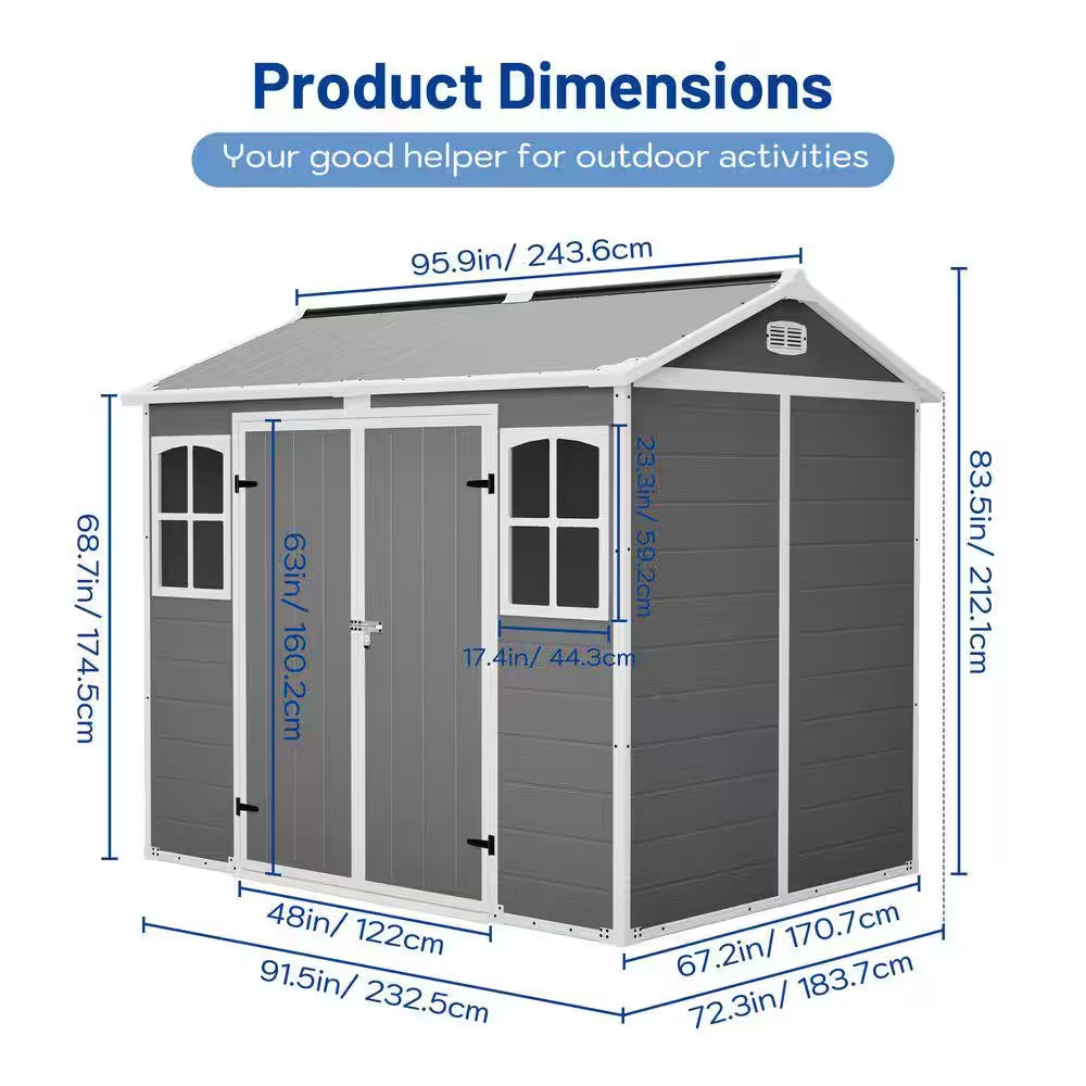 8X6 Ft Plastic Utility Shed with Floor-Lockable Storage Shed All-Weather Outdoor Organizer in Gray-White (48 Sq. Ft. )