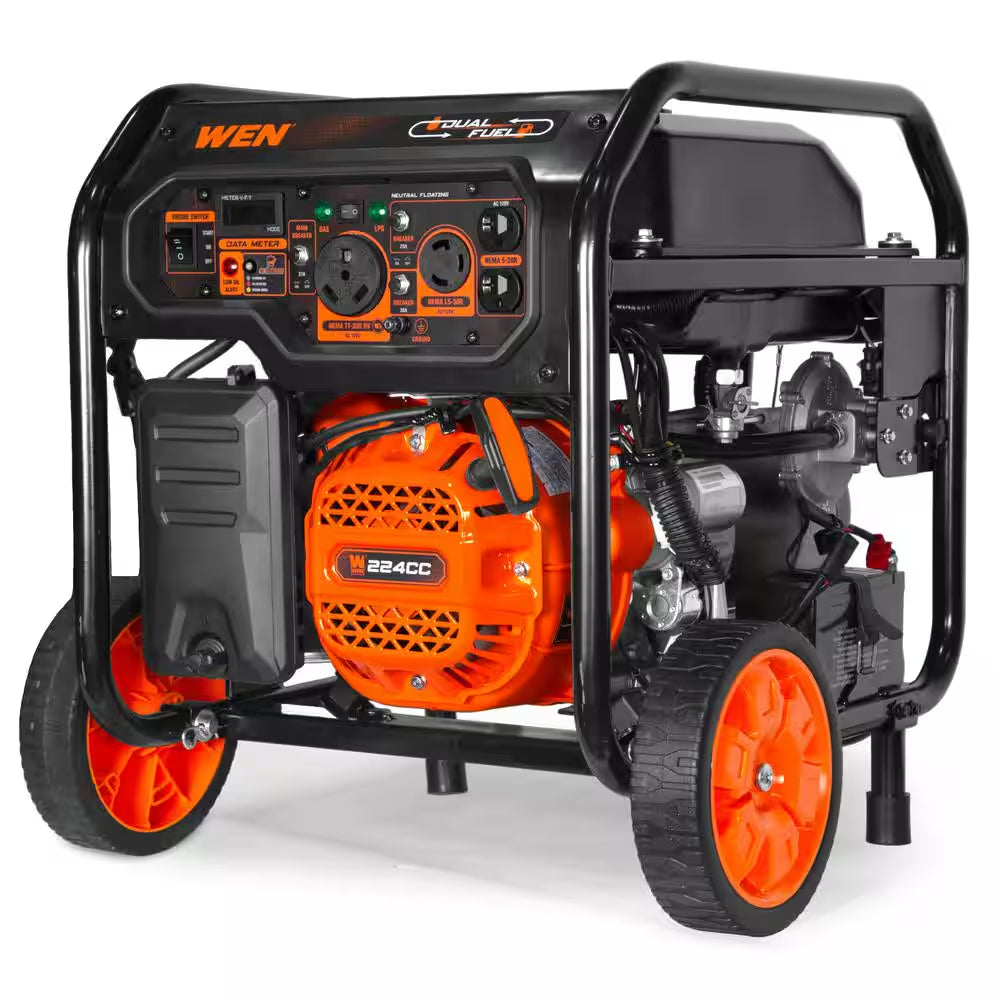 5,600-Watt Dual Fuel Portable Gasoline Generator with Wheel Kit, Electric Start, and CO Watchdog