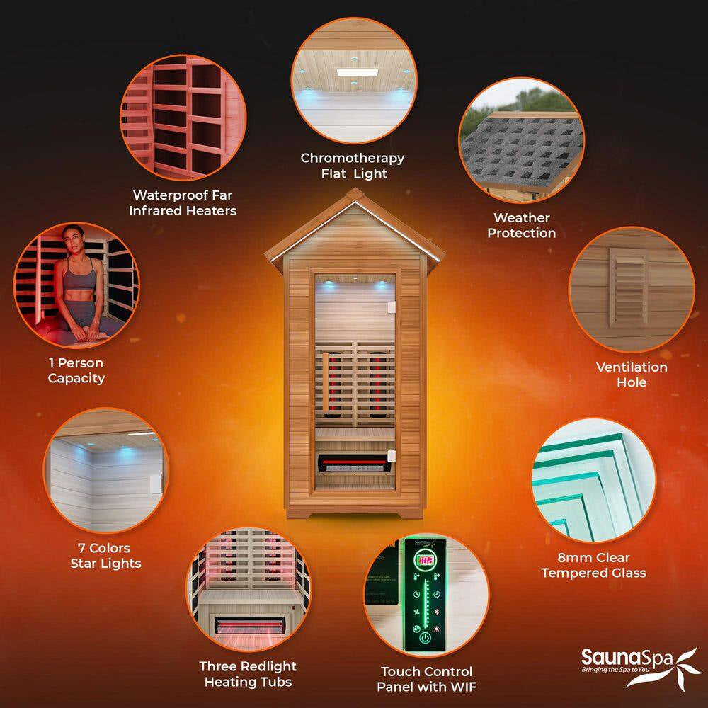 2-Person Outdoor Red Cedar and Hemlock Wet/Dry Sauna with FIR Infrared, Star Night Color Lights and Touch Pad Controller