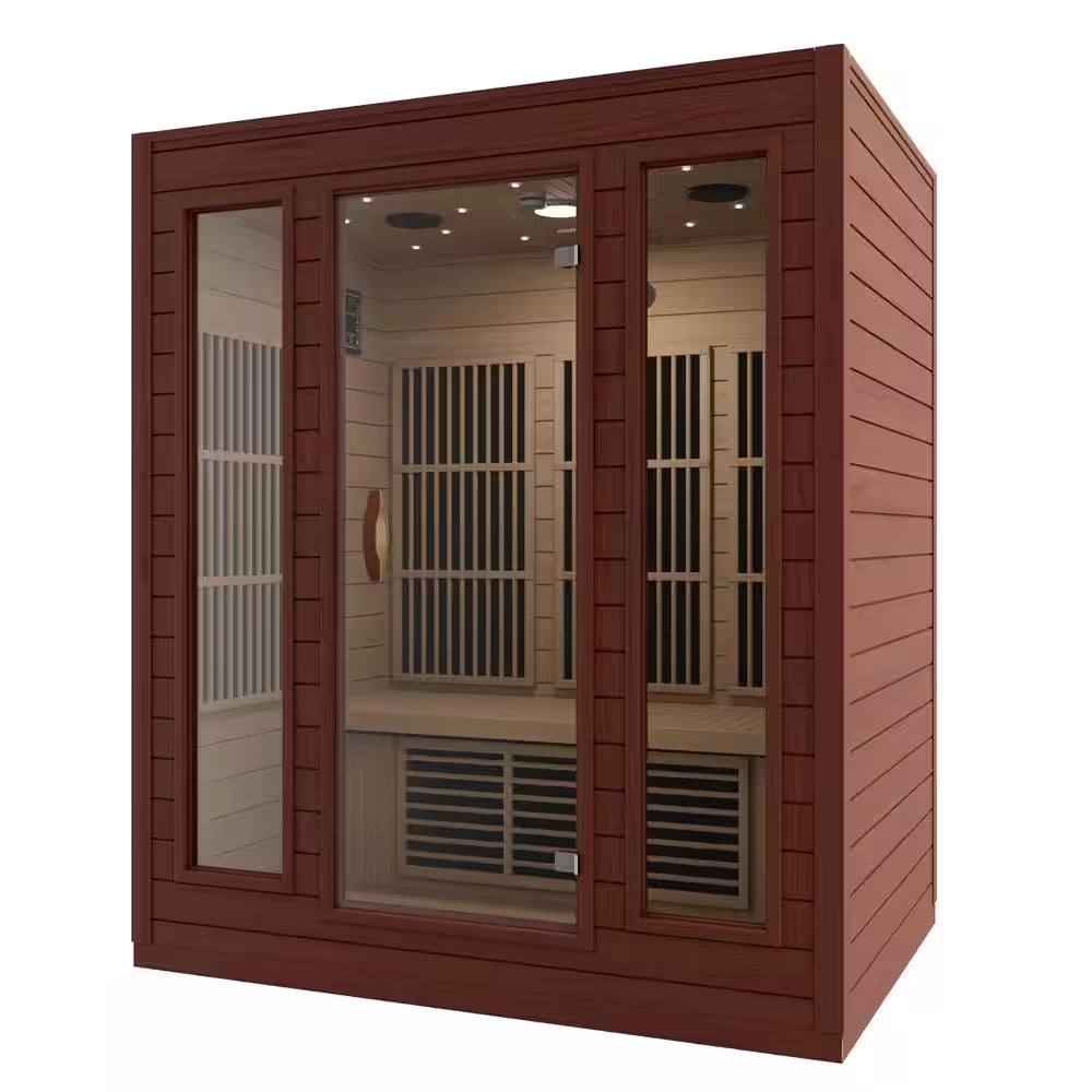 3-Person Indoor Hemlock Wood FAR Infrared Sauna with Low EMF Infrared Panel Heater, Touch Control Panel and Bluetooth