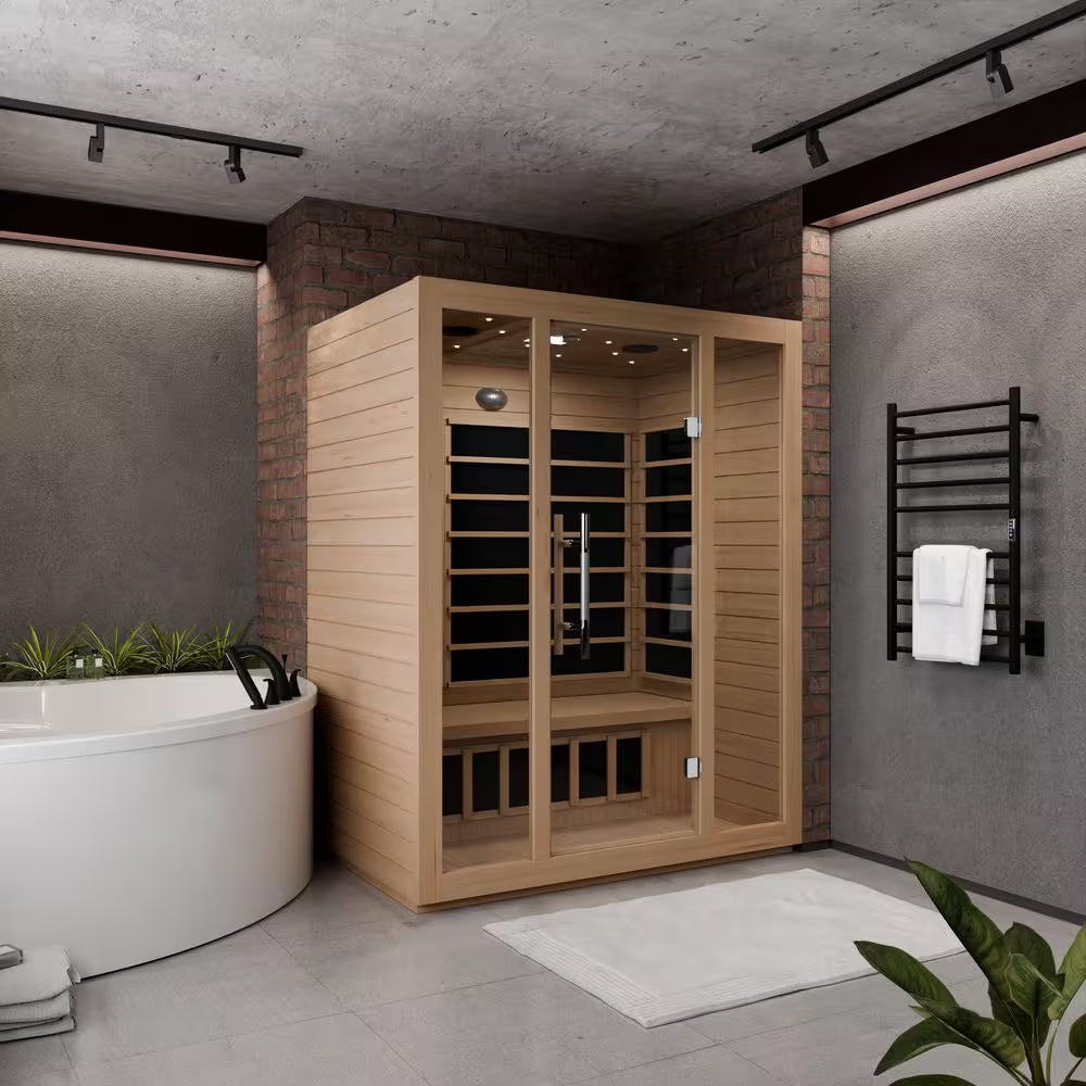 S08HD Series 3-Person Indoor Hemlock Wooden Carbon FAR Infrared Home Sauna Room with LED Touch Control Panel and Heater