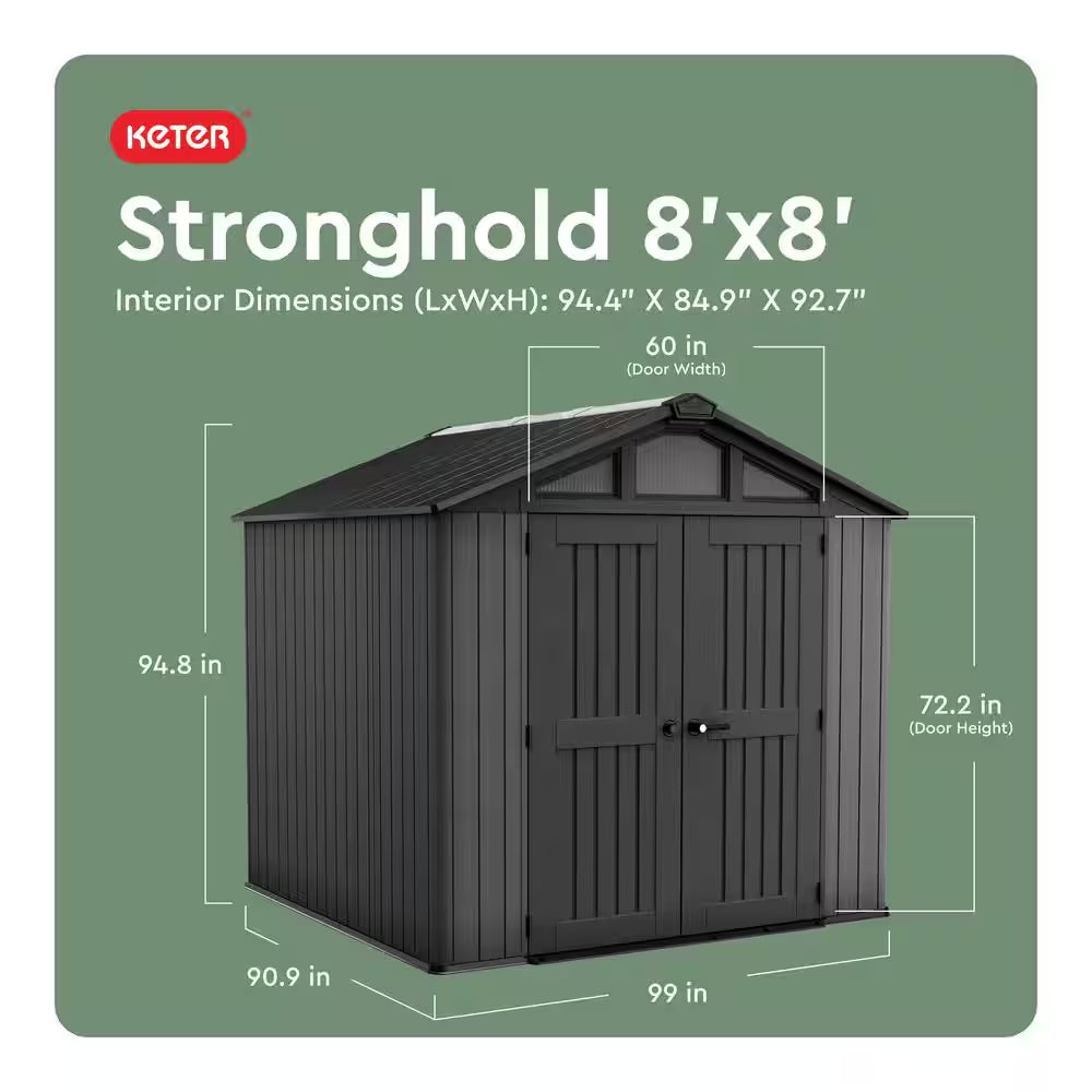 Stronghold 2.0 8 Ft. W X 8 Ft. D Resin Plastic Outdoor Storage Shed with Floor (64 Sq. Ft.) in Grey