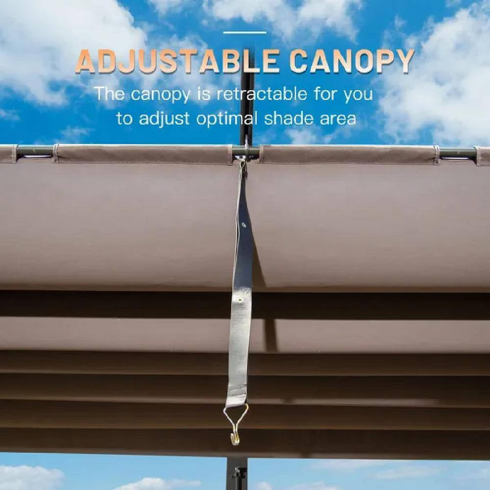 16 Ft. X 11 Ft. Dark Gray Portable Gazebo, Retractable Pergola W/ Weather Resistant Canopy, Aluminum Patio Grill Gazebo
