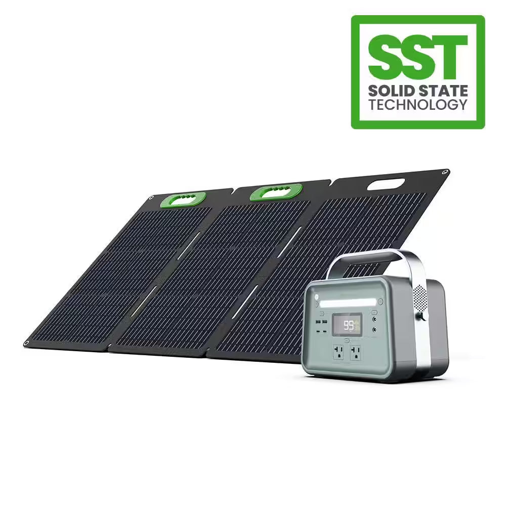 Solid-State Solar Battery Generator 330W (241Wh) Push-Button Start with 100W Portable Solar Panel, for Home, Camping