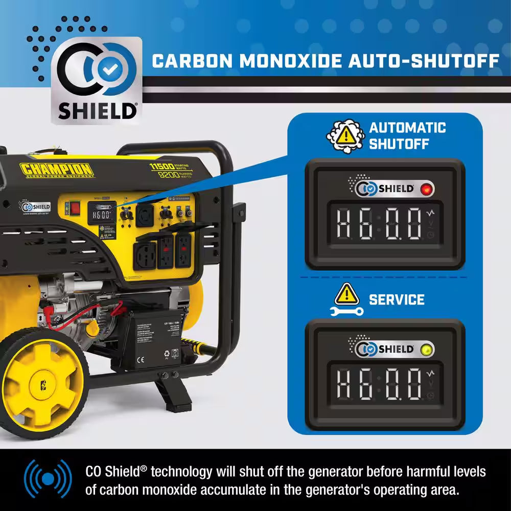 11,500/9200-Watt Electric Start Gas Portable Generator with Free 3-Year Warranty for Home Backup and Storm Prep