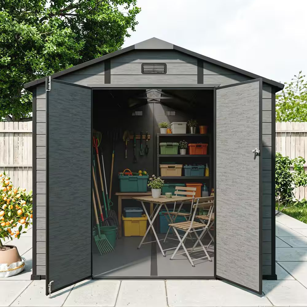 14 Ft. W X 8 Ft. D Plastic Outdoor Storage Shed - Lockable Resin Tool Shed with Window and Floor (112 Sq. Ft. )