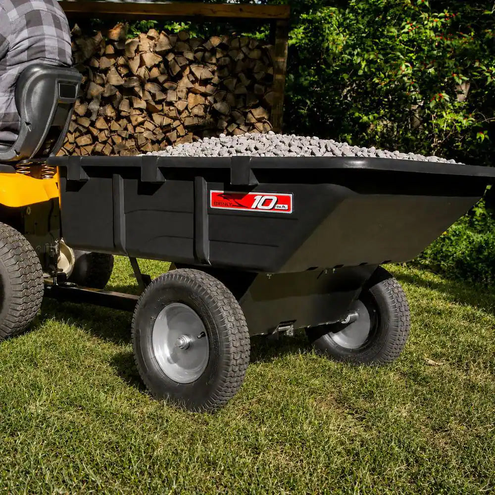 650Lbs. 10Cu.Ft. Tow-Behind Lawn Mower Trailer Dump Cart W/ Compression-Molded Poly Bed for Lawn Tractors and ZTR Mowers