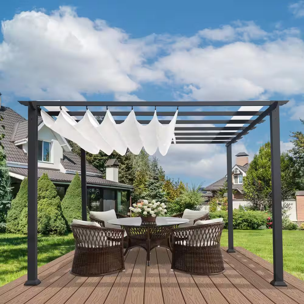 Florence 16 Ft. X 11 Ft. Aluminum Pergola with a Grey Frame with an Off-White Color Convertible Canopy Top