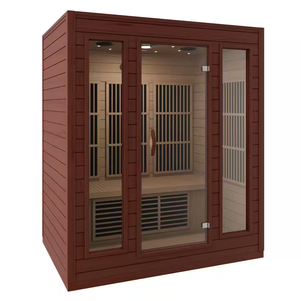 3-Person Indoor Hemlock Wood FAR Infrared Sauna with Low EMF Infrared Panel Heater, Touch Control Panel and Bluetooth