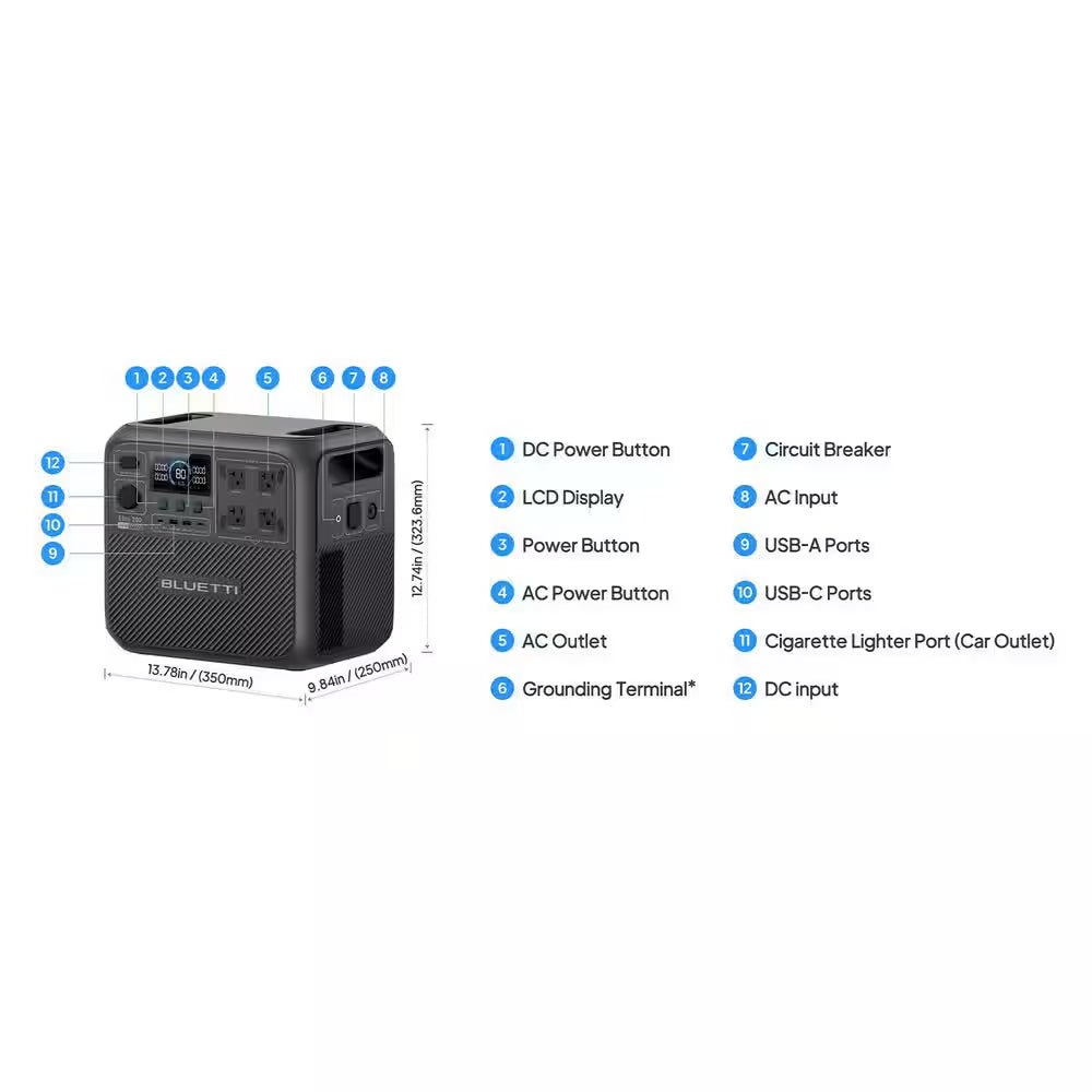 2600W Continuous/3900W Peak Output 2073Wh Push Button Start Portable Solar Generator with 1200W Alternator Charger