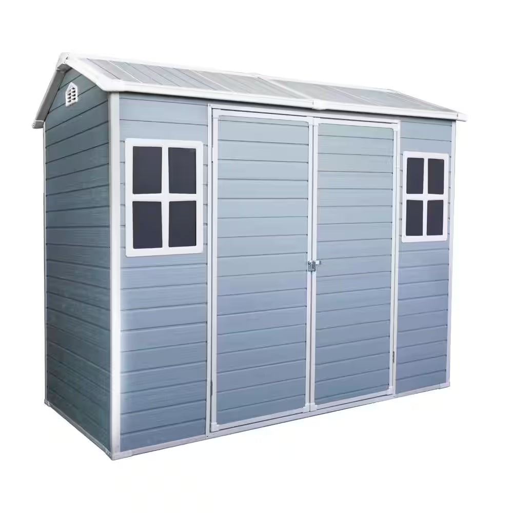 4 Ft. W X 8 Ft. D Gray Outdoor Storage Resin Shed with Floor, Outdoor Tool Shed for Gargen Patio Yard (32 Sq. Ft. )