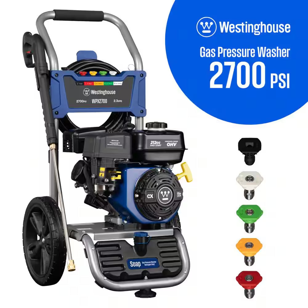 3200 PSI 2.5 GPM Gas Powered Axial Cam Pump Cold Water Pressure Washer with Soap Tank and 5 Quick Connect Tips