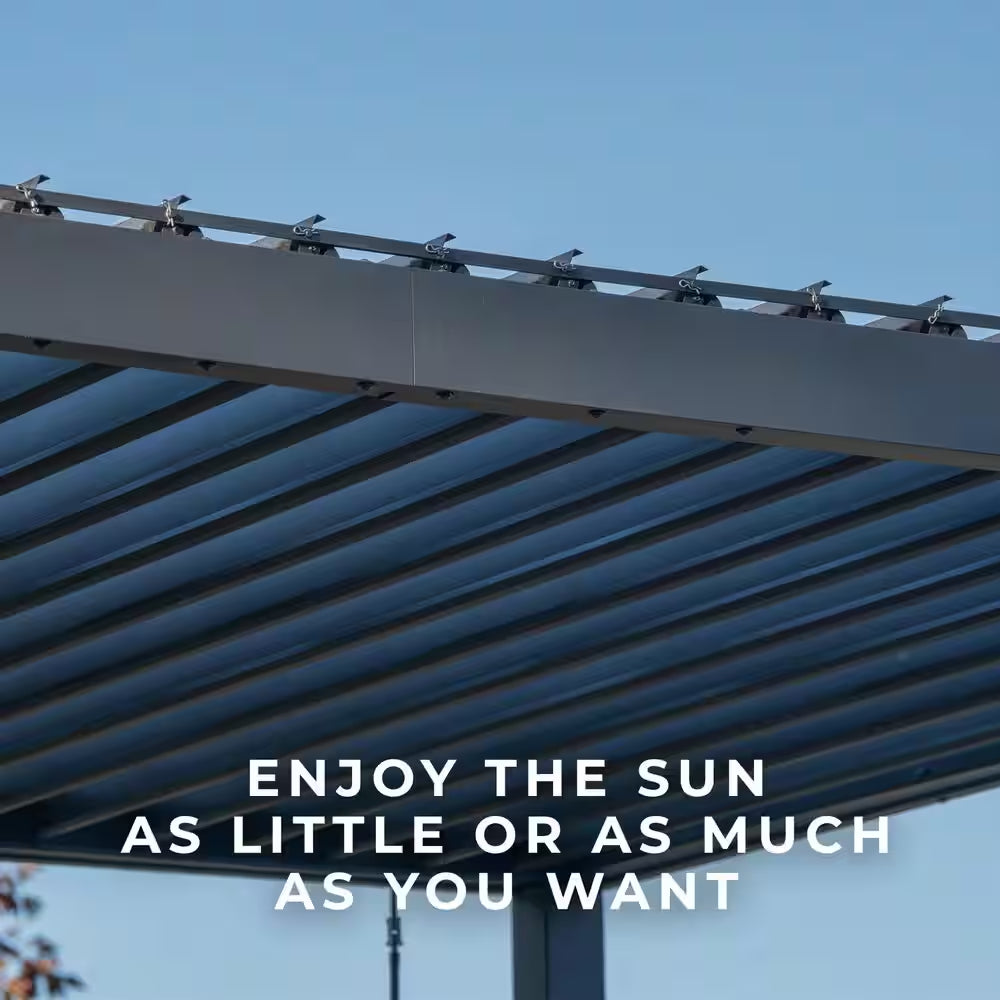 Sarasota 12 Ft. X 10 Ft. Black Powder Coated Steel Louvered Pergola with Integrated Drainage and Gutter Guards
