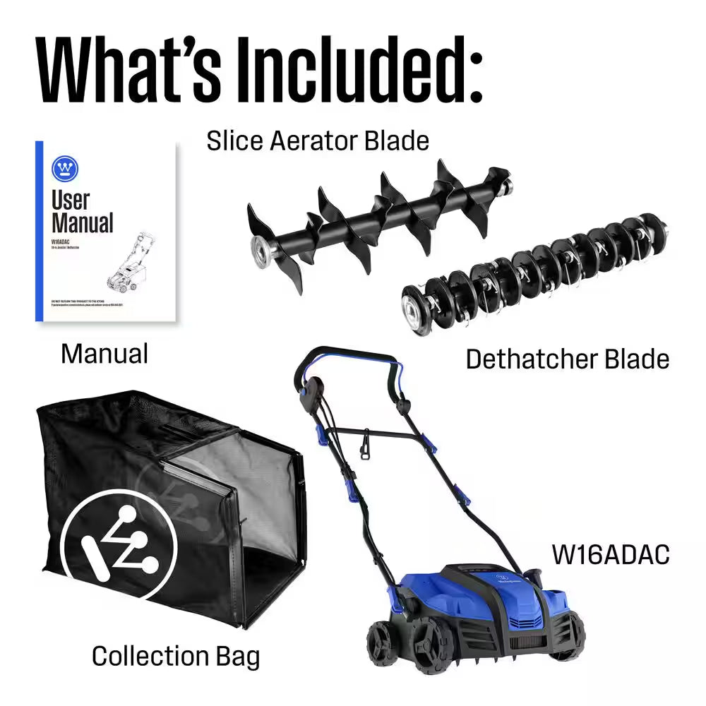 16 In. 15 Amp Corded Electric Dethatcher and Aerator with 14.5 Gal. Collection Bag