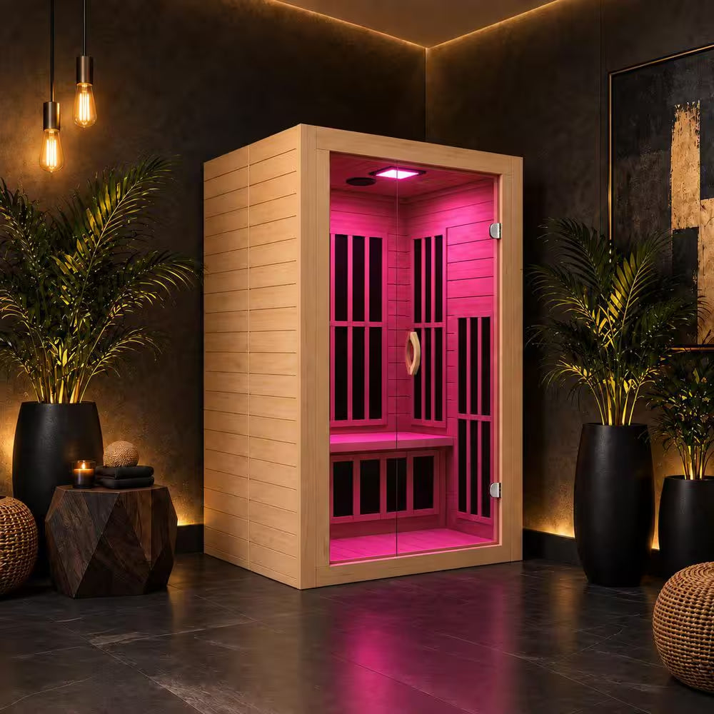 S14HD Series 2-Person Indoor Hemlock Wooden Carbon FAR Infrared Home Sauna Room with LED Touch Control Panel and Heater