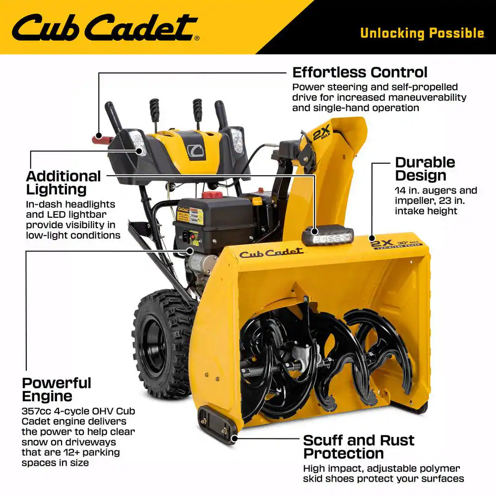 2X MAX 30 In. 357Cc Two-Stage Electric Start Gas Snow Blower with Steel Chute, Power Steering and Heated Grips
