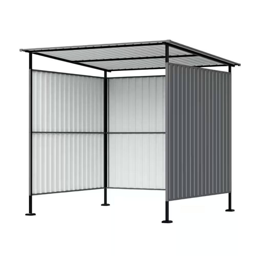 6 Ft.W X 6 Ft.D Metal Shed,Outdoor Pergola W/ Hardtop Roof,Lean-To Metal Grill Gazebo and Bike Storage Shed(36 Sq. Ft.)