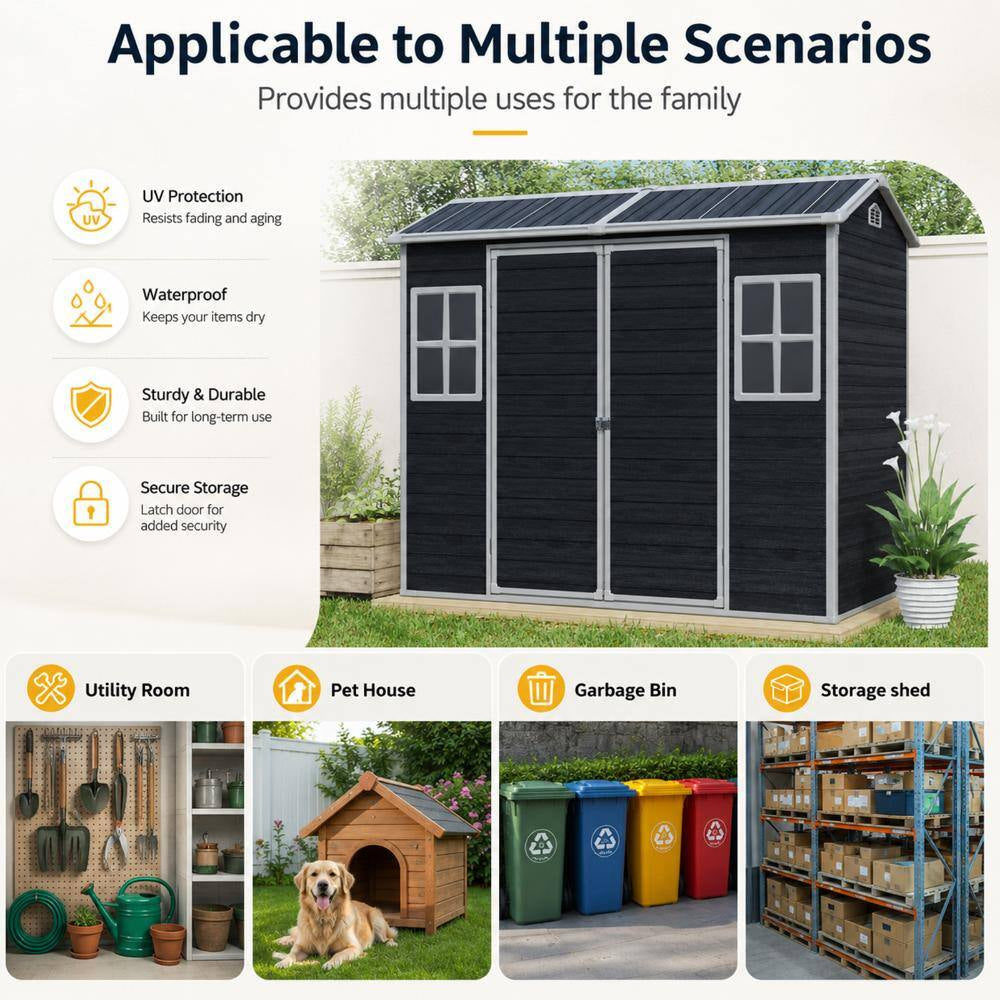 8 Ft. W X 4 Ft. D Black Outdoor Resin Storage Shed with 2 Windows and Floor (31 Sq. Ft.)