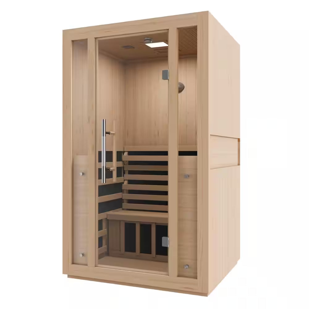 2-Person Indoor Hemlock Wood Carbon FAR Infrared Sauna with Redlight Heating Tube, Touch Control Panel and Bluetooth