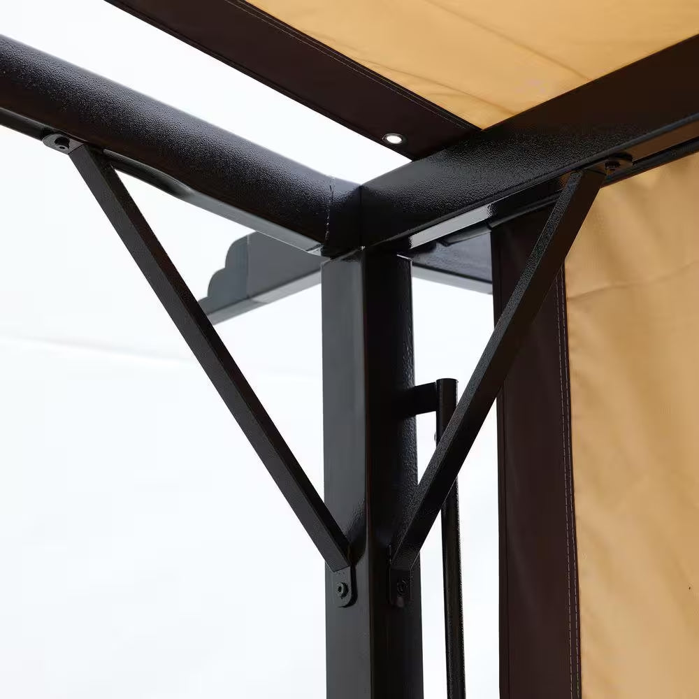 12 Ft. X 9 Ft. Outdoor Pergola Patio Gazebo, Retractable Shade Canopy, Steel Frame Grape Gazebo, Sunshelter Pergola