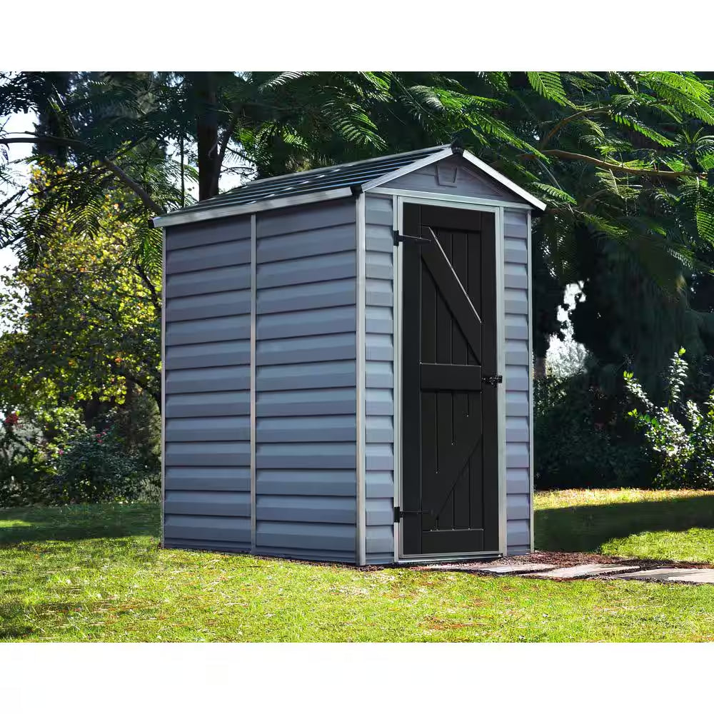 Skylight 6 Ft. W X 8 Ft. D Resin Plastic Outdoor Garden Storage Shed with Floor (45.2 Sq. Ft.) in Dark Gray Deco