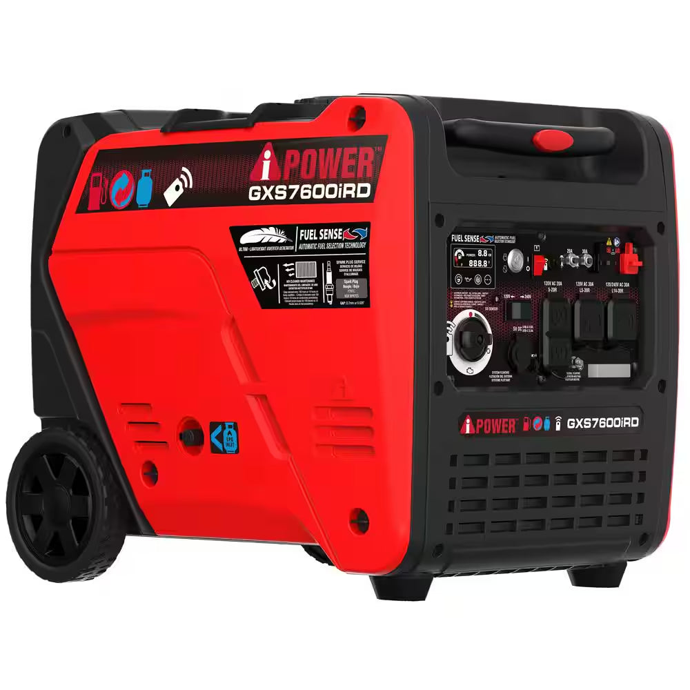 7600-Watt Remote Electric Start Gas and Propane Powered Inverter Generator with 322Cc OHV Engine and CO Sensor Shutdown