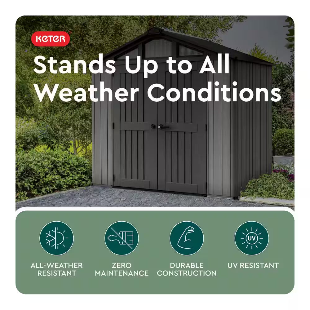 Stronghold 2.0 8 Ft. W X 8 Ft. D Resin Plastic Outdoor Storage Shed with Floor (64 Sq. Ft.) in Grey