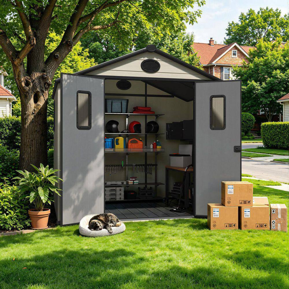 8 Ft. W X 6 Ft. D Outdoor Storage Resin Garden Shed for Backyard Outdoor (48 Sq. Ft. )