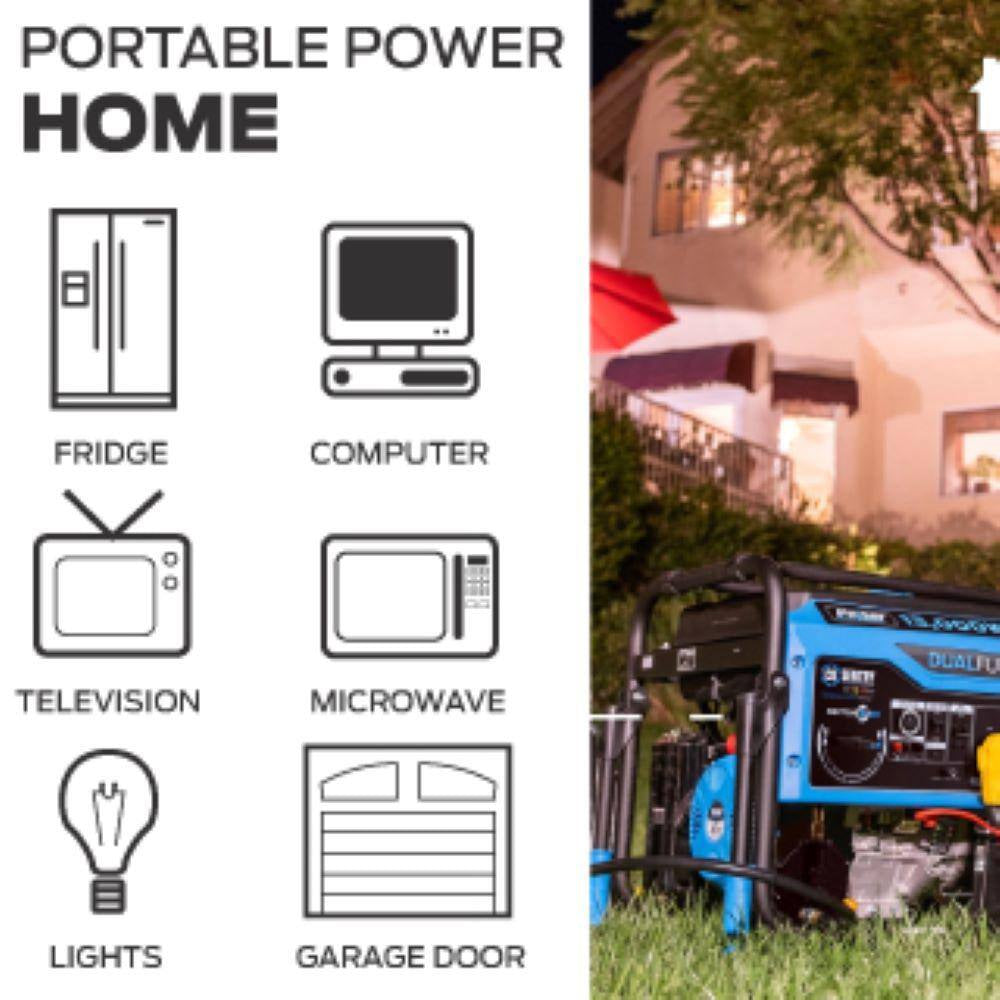 7,750/6,250 -Watt Dual-Fuel Gasoline and Propane with Push to Start Portable Home Power Generator, CO Shutoff