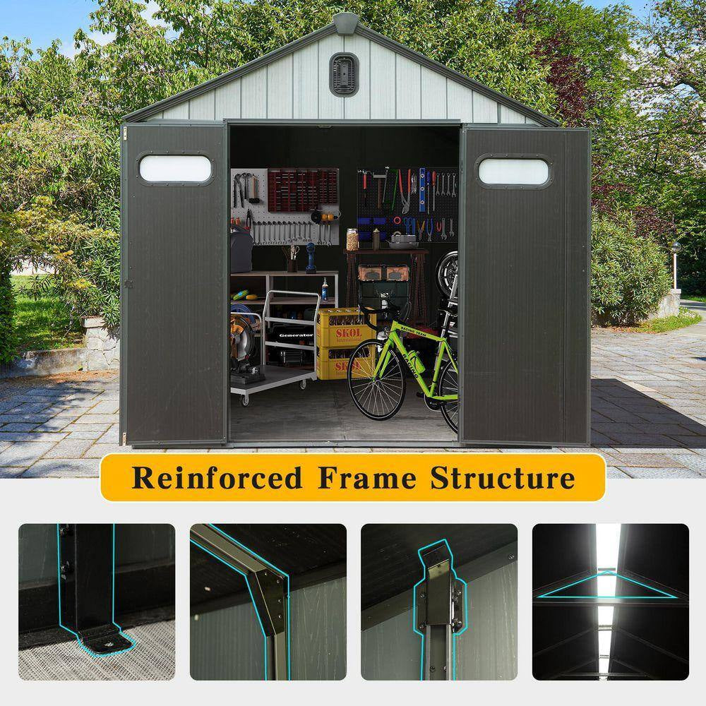 6 Ft. W X 8 Ft. D Resin Shed With-Lockable Door, Windows &-Vents, Outdoor Tools Storage Shed