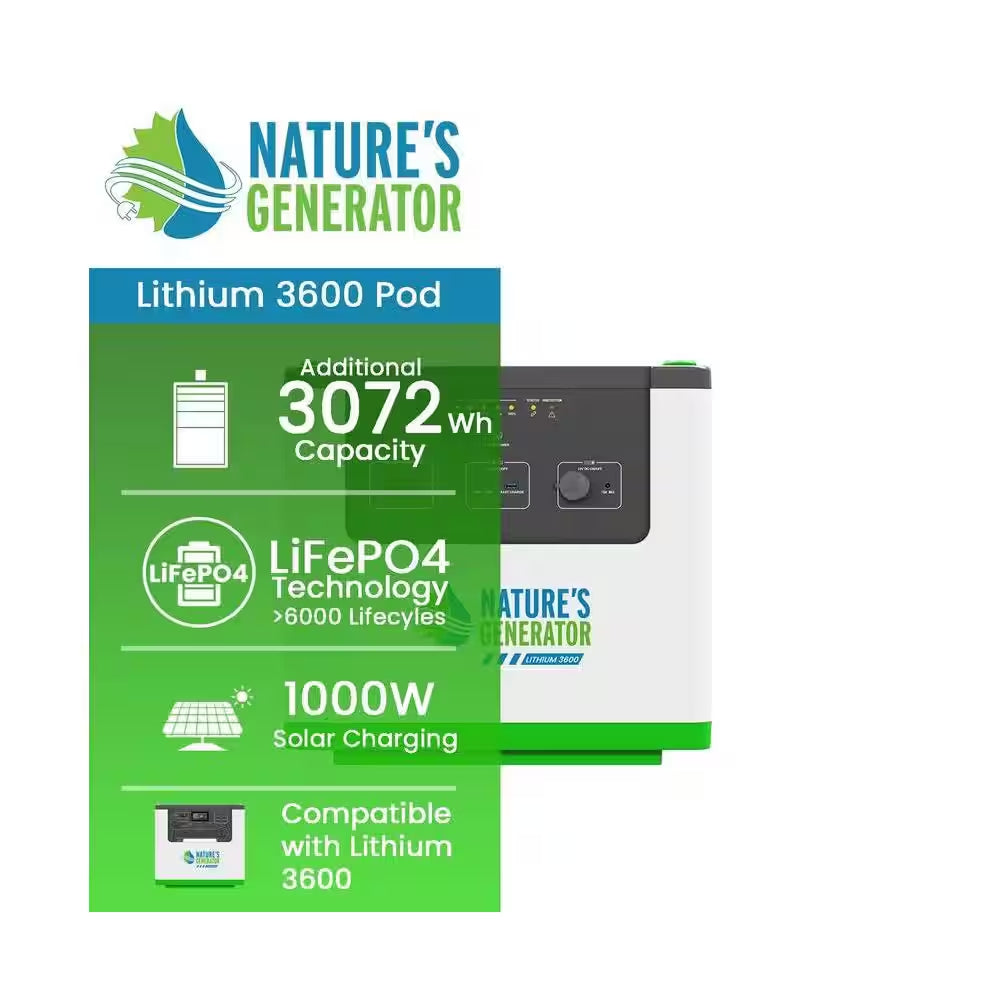 220W Output Push-Button Start 3072Wh Expansion Battery L3600 Solar Generator Power Pod with 2-Piece 440W Solar Panels