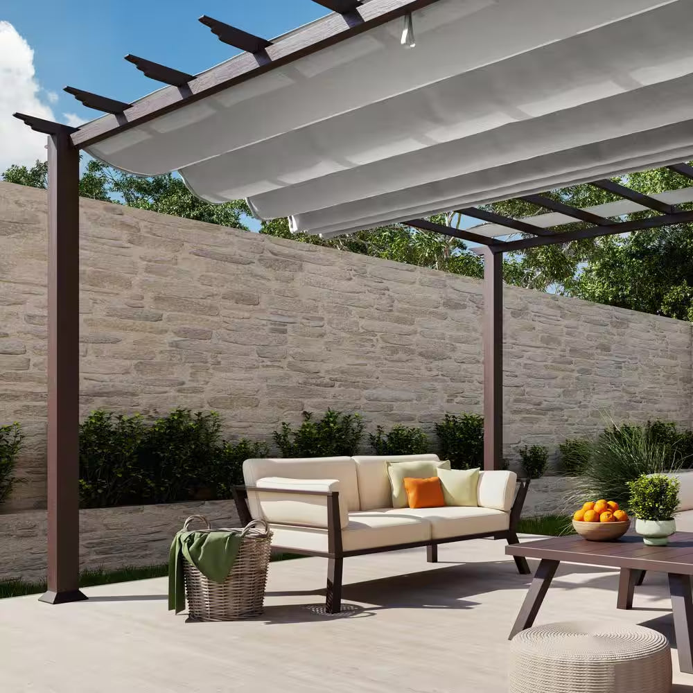 Florence 11 Ft. X 16 Ft. Aluminum Frame Pergola with Chilean Ipe Wood Structure and a Gray Canopy