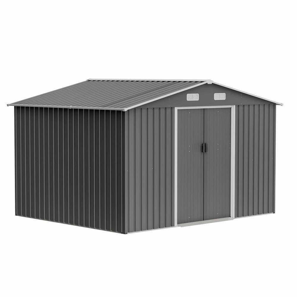 10 X 8' Outdoor Storage Shed, Metal Foundation & Lockable Doors, Tool Shed for Garden, Patio,Backyard Gray(78.78 Sq Ft.)
