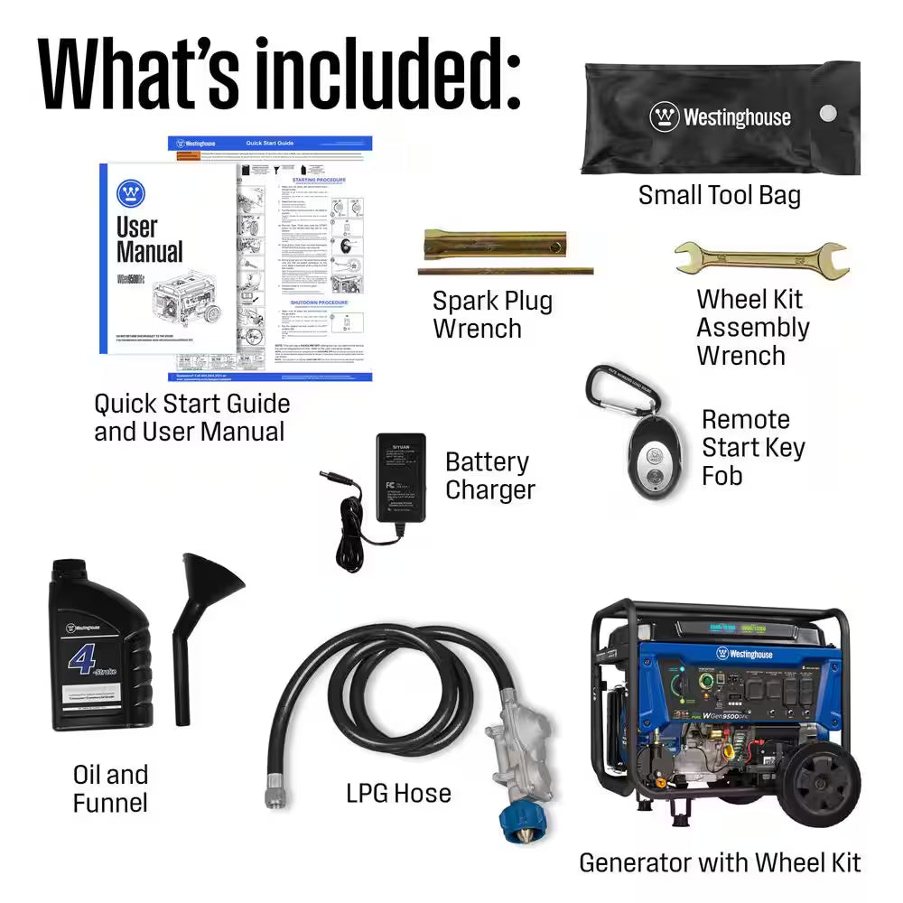 12,500/9,500-Watt Remote Electric Start Dual Fuel Gas and Propane Powered Portable Generator W/ 50 Amp Outlet, CO Sensor