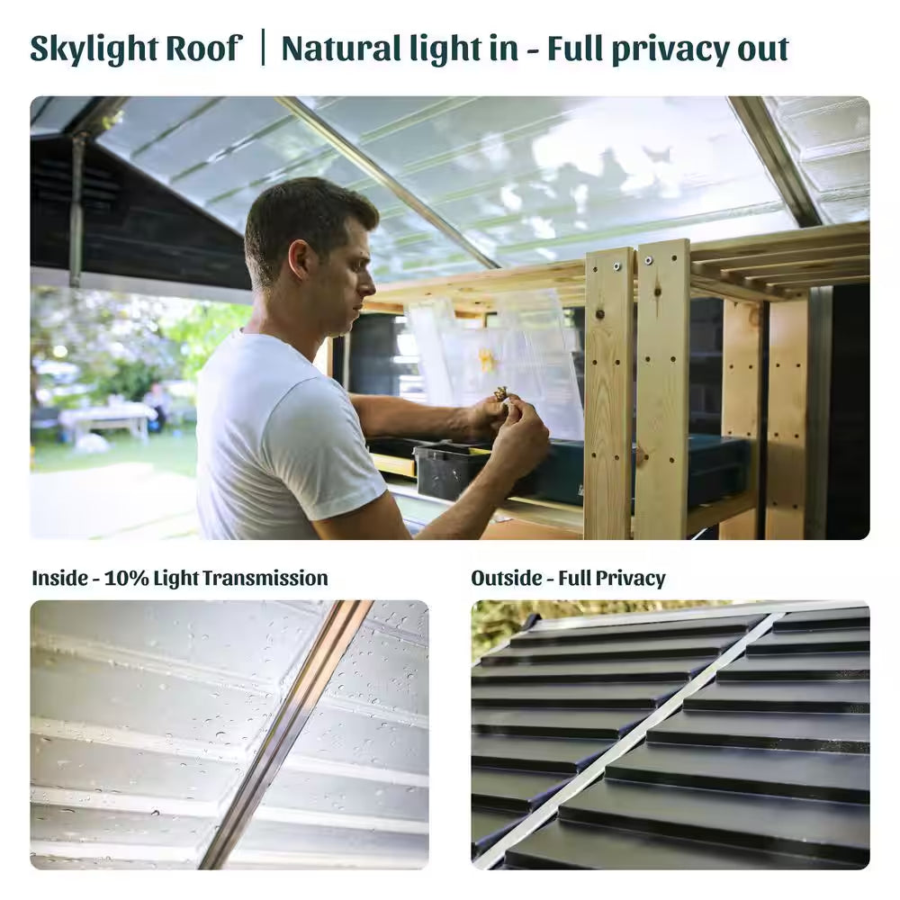 Skylight 6 Ft. W X 8 Ft. D Resin Plastic Outdoor Garden Storage Shed with Floor (45.2 Sq. Ft.) in Dark Gray Deco
