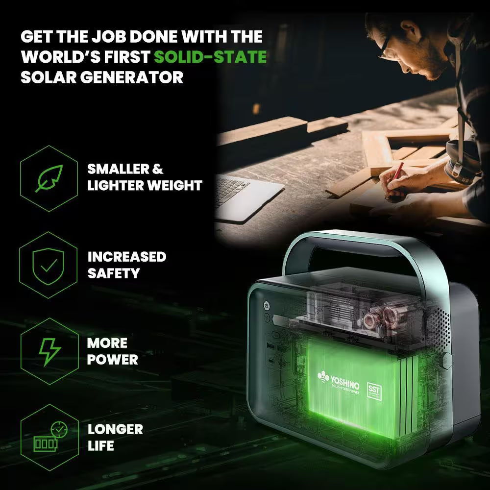 Solid-State Solar Battery Generator 330W (241Wh) Push-Button Start with 100W Portable Solar Panel, for Home, Camping