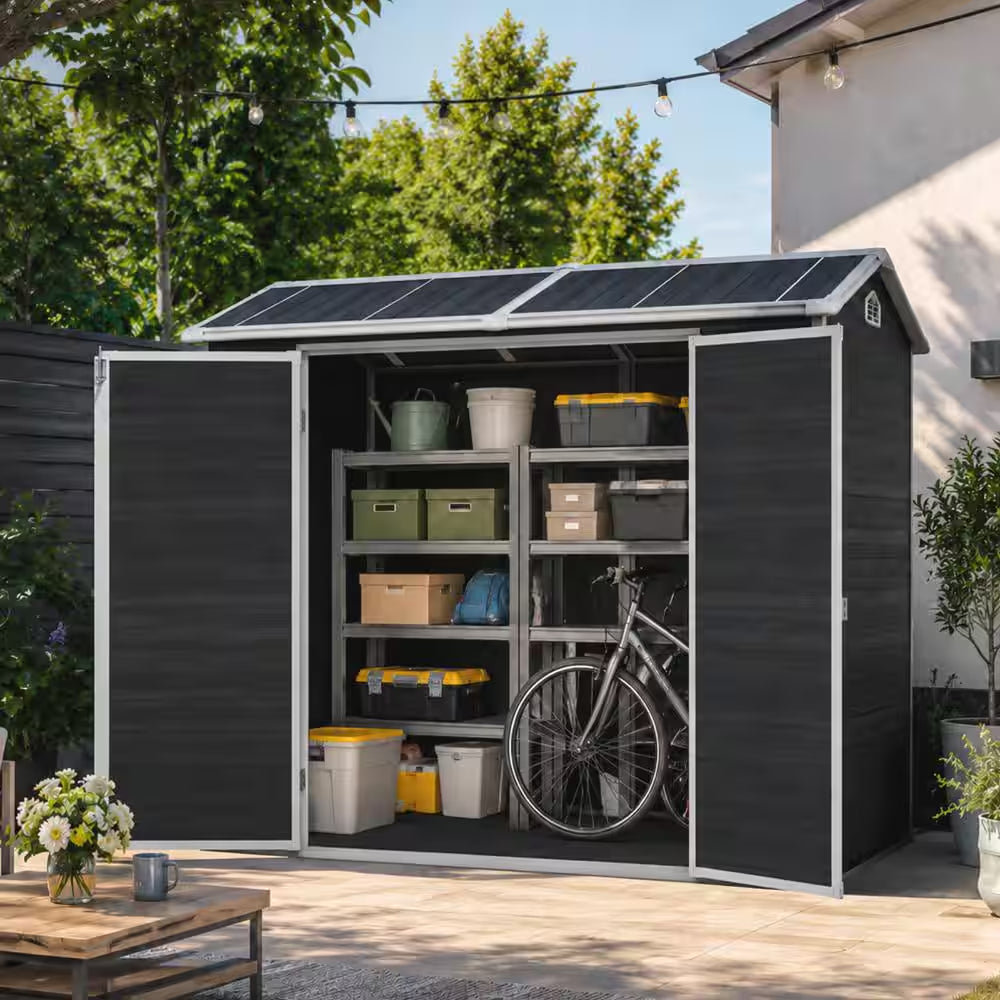 8 Ft. W X 4 Ft. D Black Outdoor Resin Storage Shed with 2 Windows and Floor (31 Sq. Ft.)