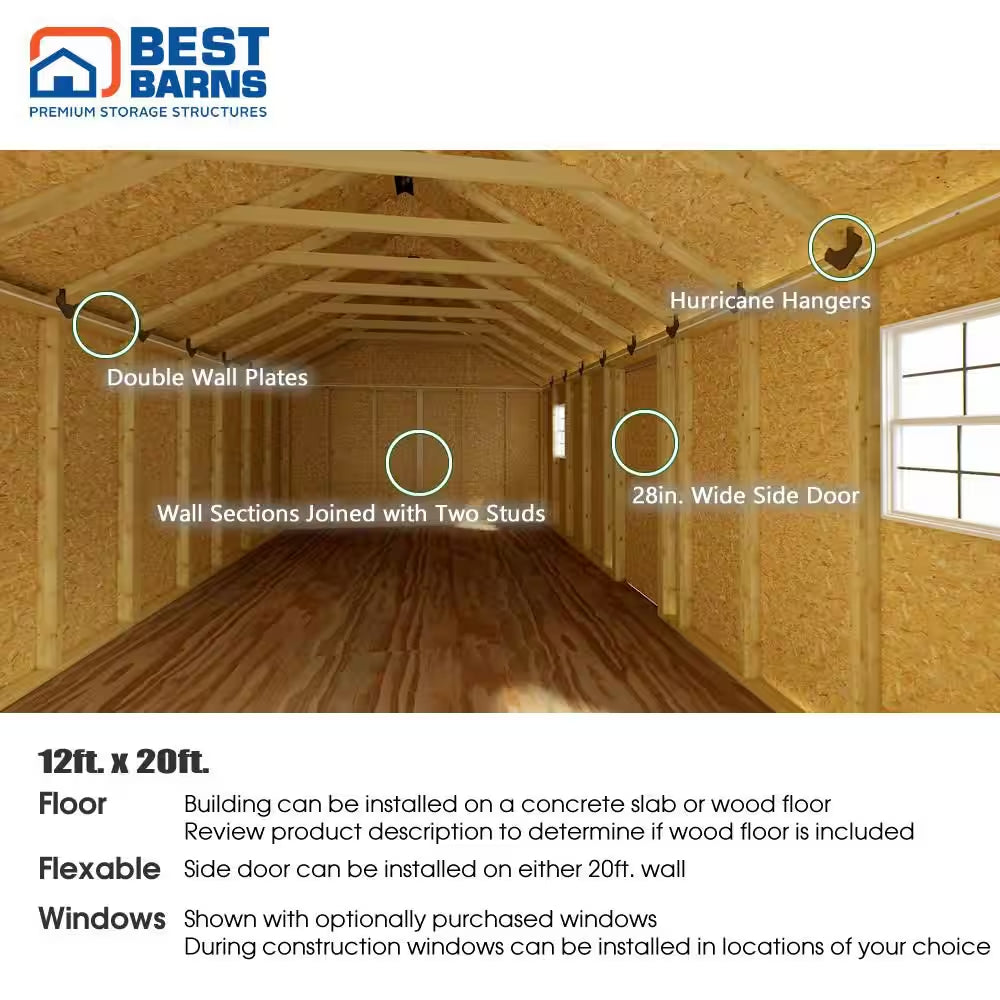 Shedquarters 12 Ft. X 20 Ft. Wood Shed Kit with Spacious Barn Doors and Extra Walk-In Door (240 Sq. Ft.)