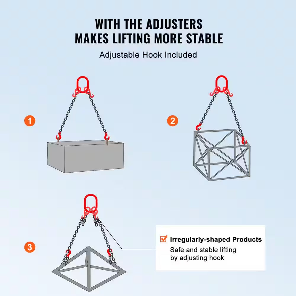 Chain Sling, 3/8 In. X 6 Ft. Lifting Chains with Hooks, G80 Engine Chain Hoist Lifts, 11000 Lbs. Lifting Sling Chains
