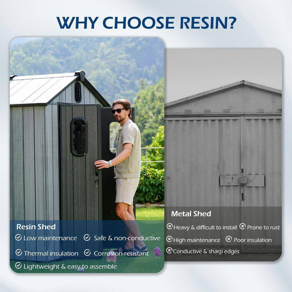 8 Ft. W X 16 Ft. D Resin Garden Outdoor Storage Shed with Carpet for Tools, Lawn Mower, Patio, Backyard 128 Sq. Ft.