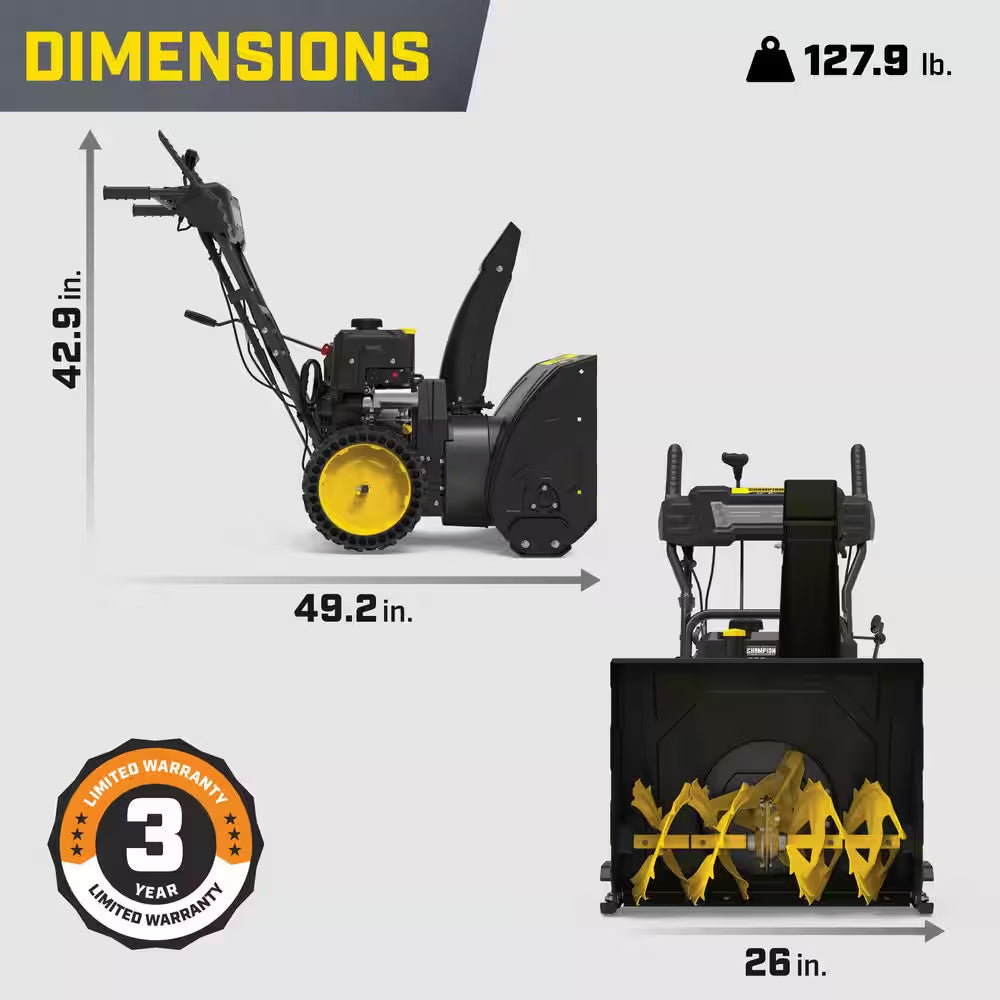 24 In. 209Cc Electric Start 2-Stage Self-Propelled Gas Snow Blower with EZ Turn, LED Headlight and Chute Control