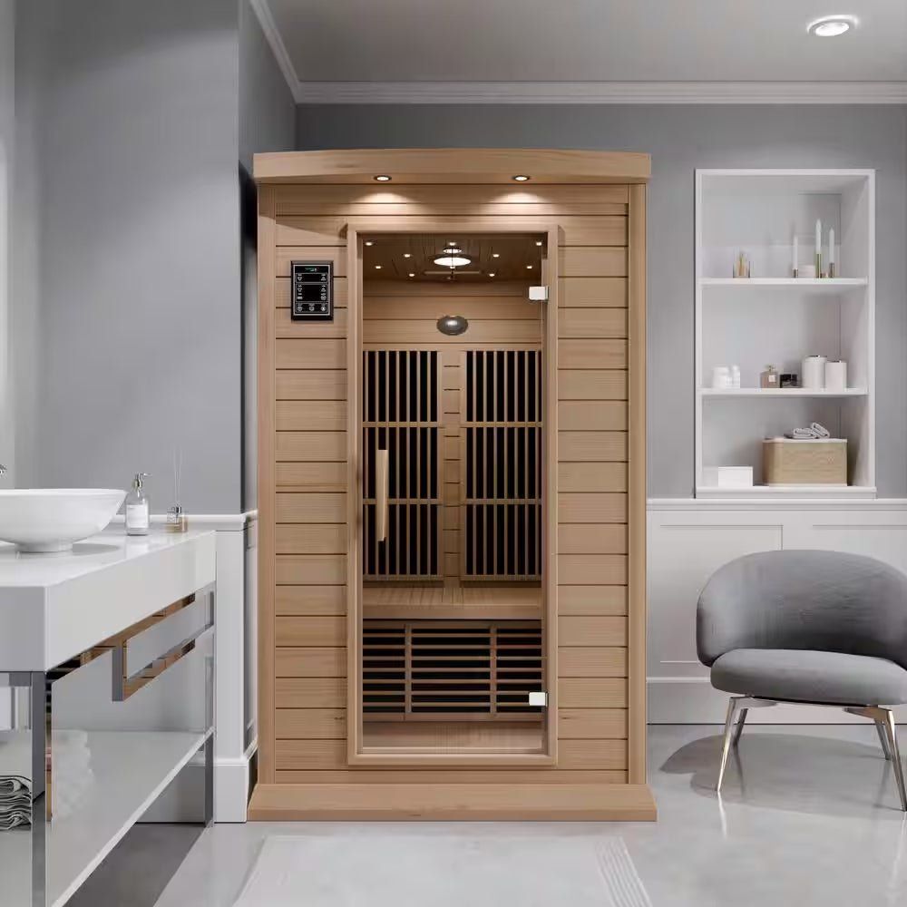 2-Person Indoor Hemlock Wood Infrared Sauna with Touch Control Panel, Bluetooth and LED Lights