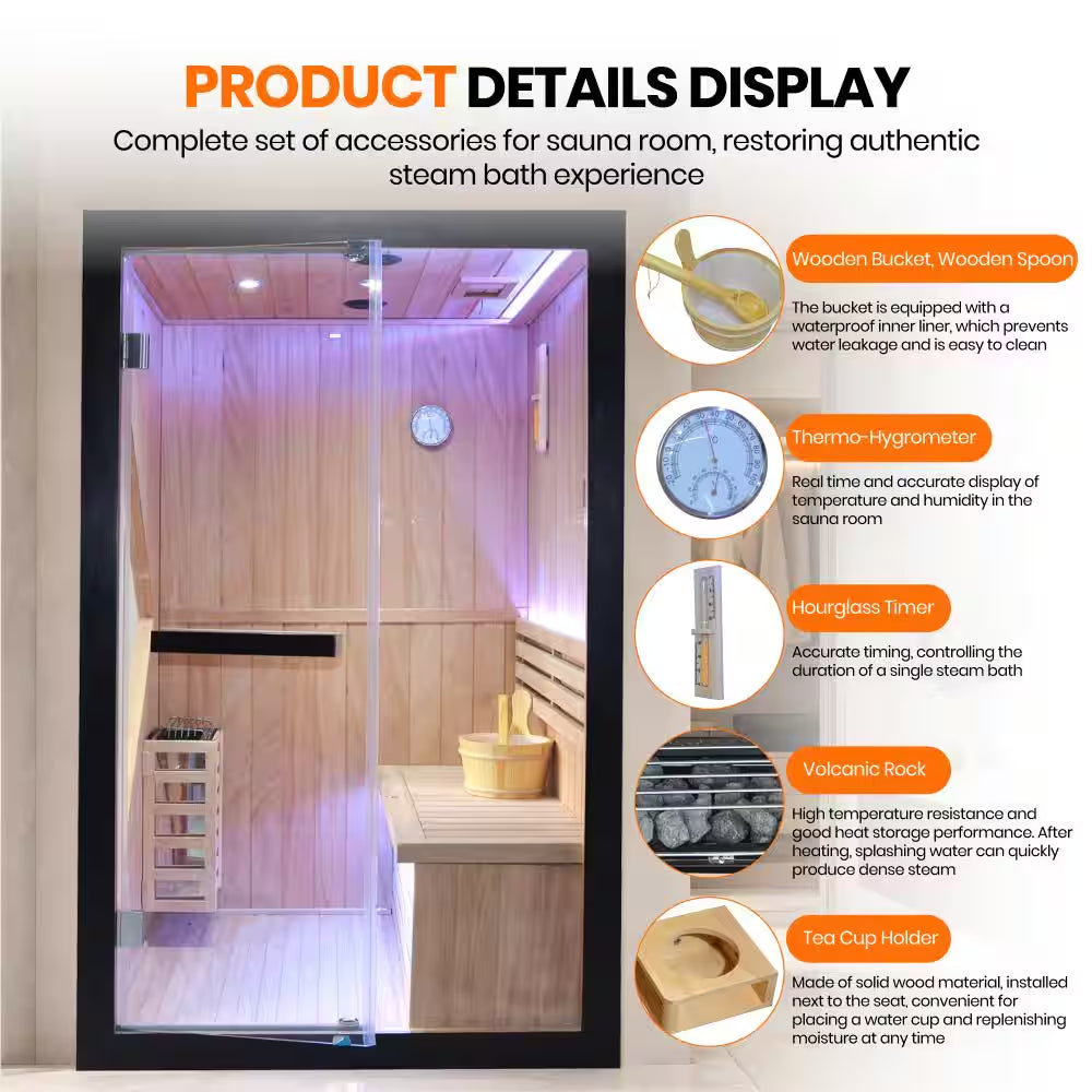 2-Person Indoor African Pine Wet/Dry Sauna with Electric Sauna Heater