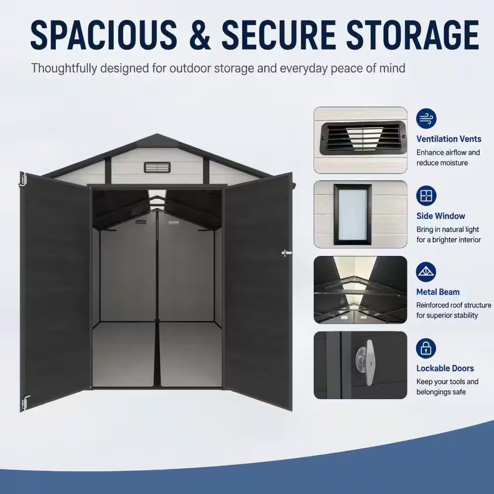 8 Ft. W X 10 Ft. D Outdoor Resin Storage Shed with Floor and Lockable Door in Beige (70 Sq. Ft.)