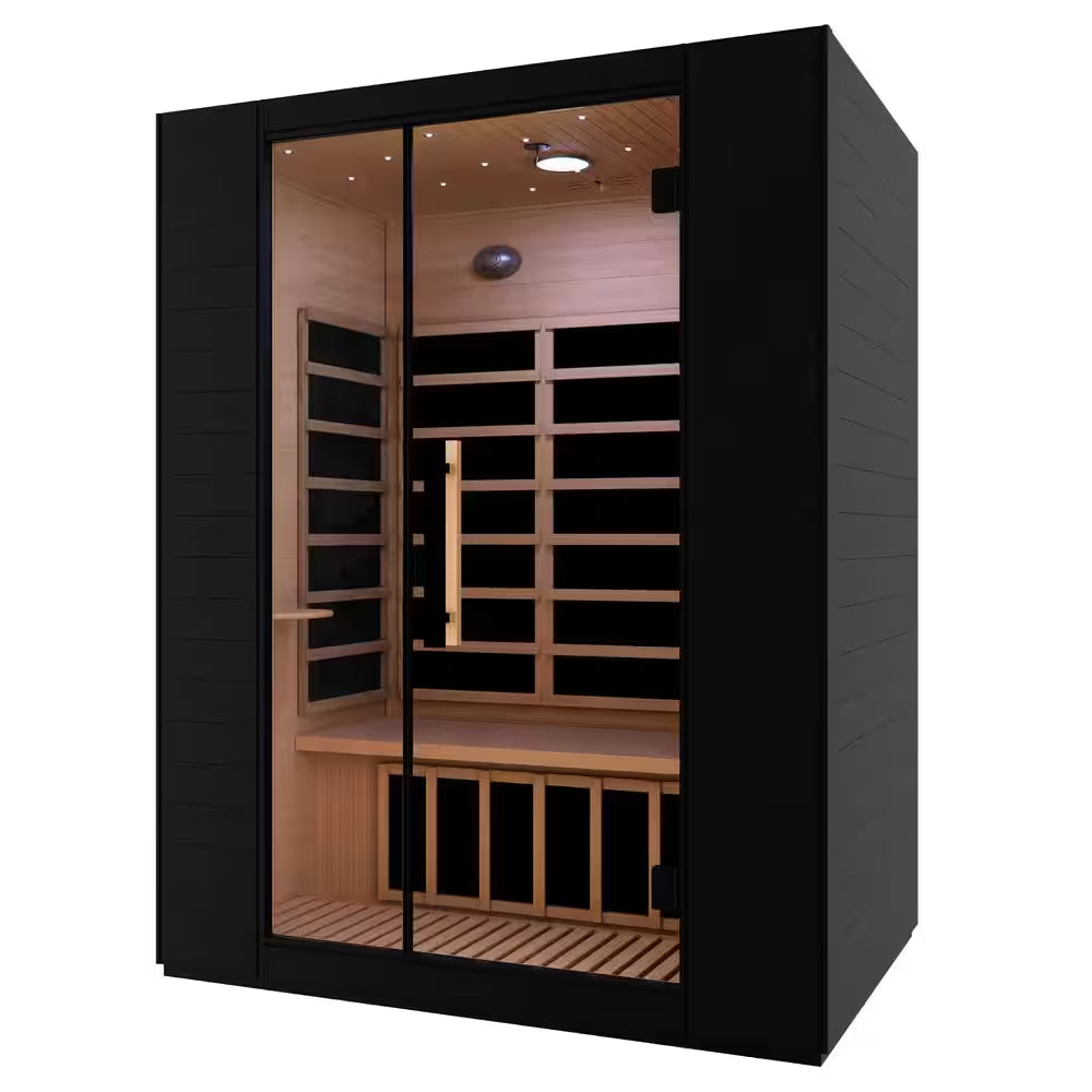 3-Person Infrared Heater Indoor Sauna with Red Light Therapy, Chromotherapy Lights,Wi-Fi Control, Black Canadian Hemlock