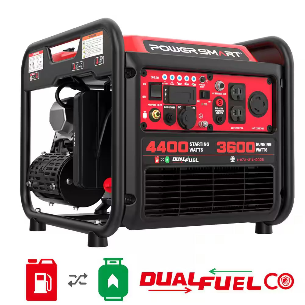 4400-Watt/3600-Watt Dual Fuel Inverter Generator Pull Cord Start with CO Protect Carbon Monoxide Detection