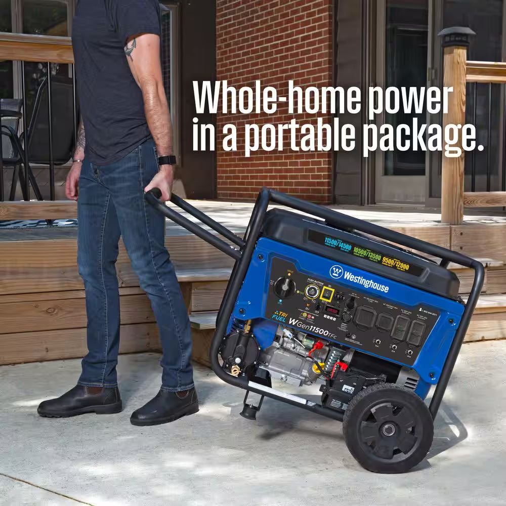 14,500/11,500-Watt Remote Electric Start Tri-Fuel Portable Generator with Low THD, 50A Outlet and CO Sensor