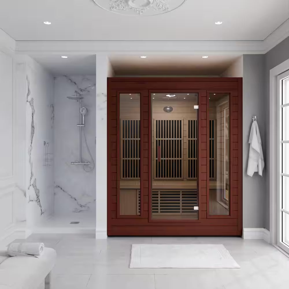 3-Person Indoor Hemlock Wood FAR Infrared Sauna with Low EMF Infrared Panel Heater, Touch Control Panel and Bluetooth