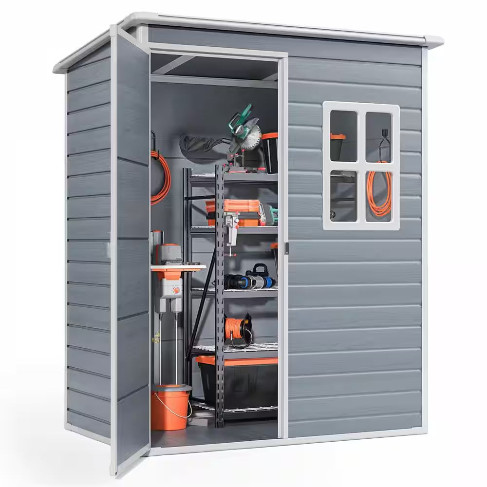 8 X 6 Ft. Gray Outdoor Storage Shed, Resin Garden Shed with Floor, Heavy-Duty, Fade-Resistant