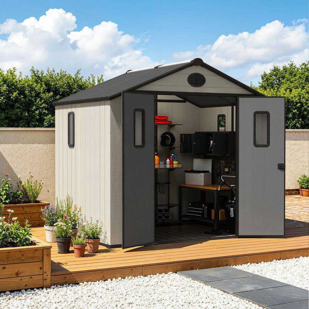 8 Ft. W X 6 Ft. D Outdoor Storage Resin Garden Shed for Backyard Outdoor (48 Sq. Ft. )